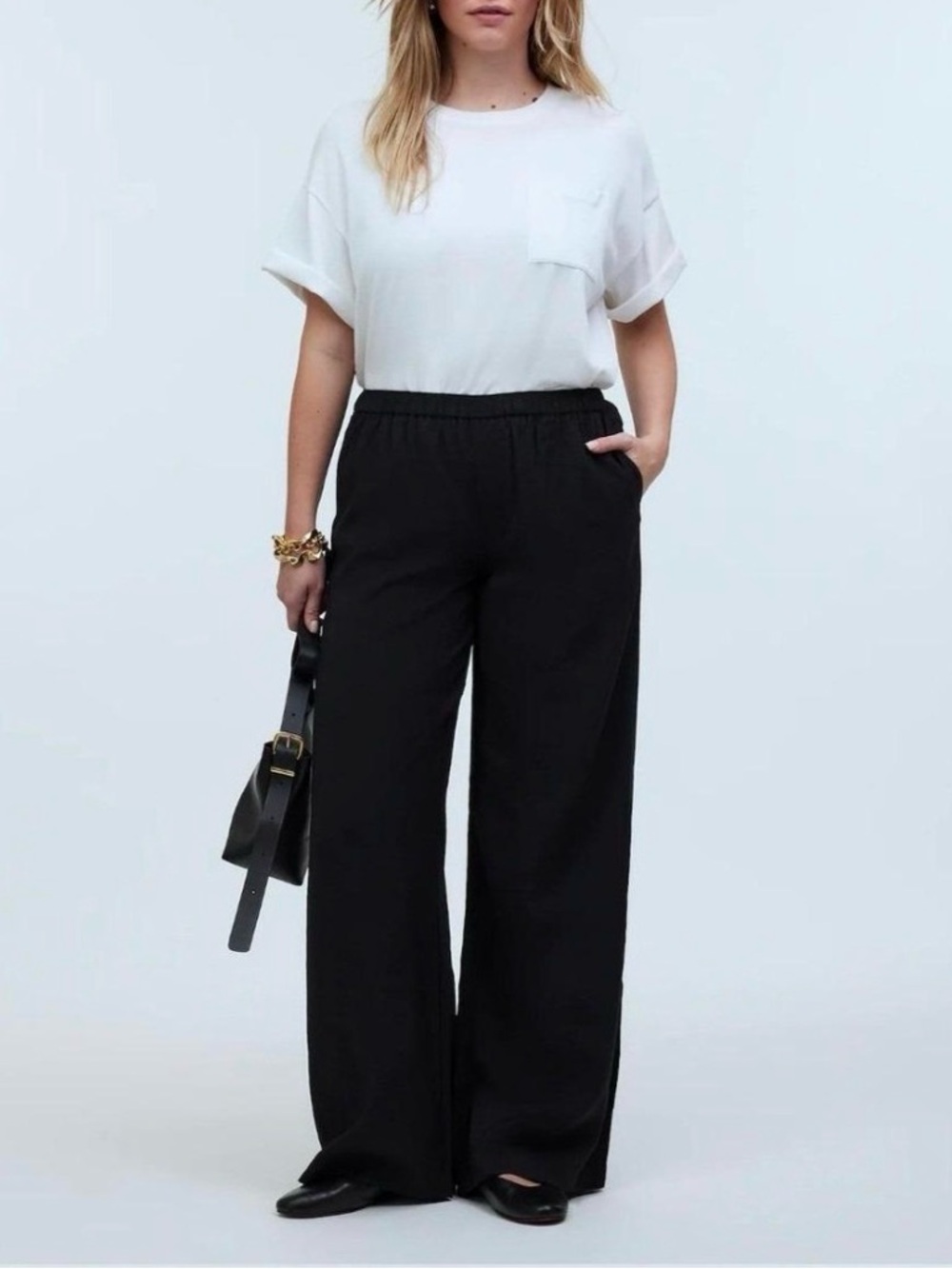 Madewell linen blend Black Wide Leg Pants Women’s size M